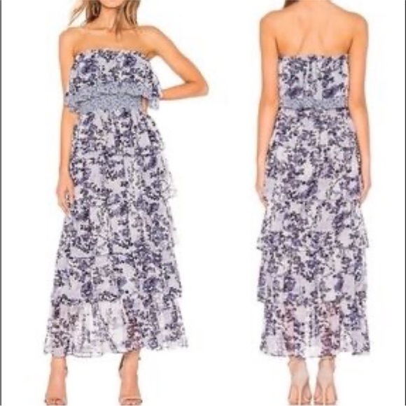 Misa Los Angeles Nadia smocked Blue and Purple Strapless Ruffled Sundress - Picture 1 of 8